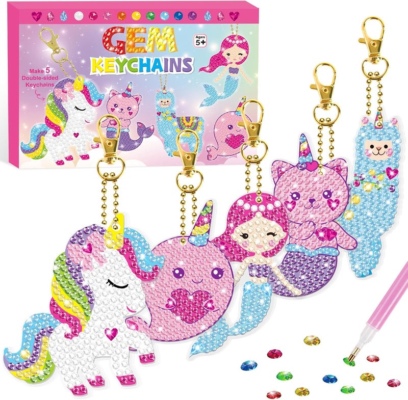BANBBUR Arts and Crafts for Kids Ages 8-12,5PCS Double Sided Diamond Art Keychains,5D Gem Art for Kids Ages 4-8 Girls Birthday Gifts, BAKY5 - Image 1